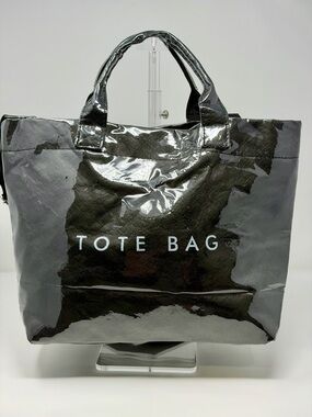 PVC Large Black Tote Bag with Crossbody Strap